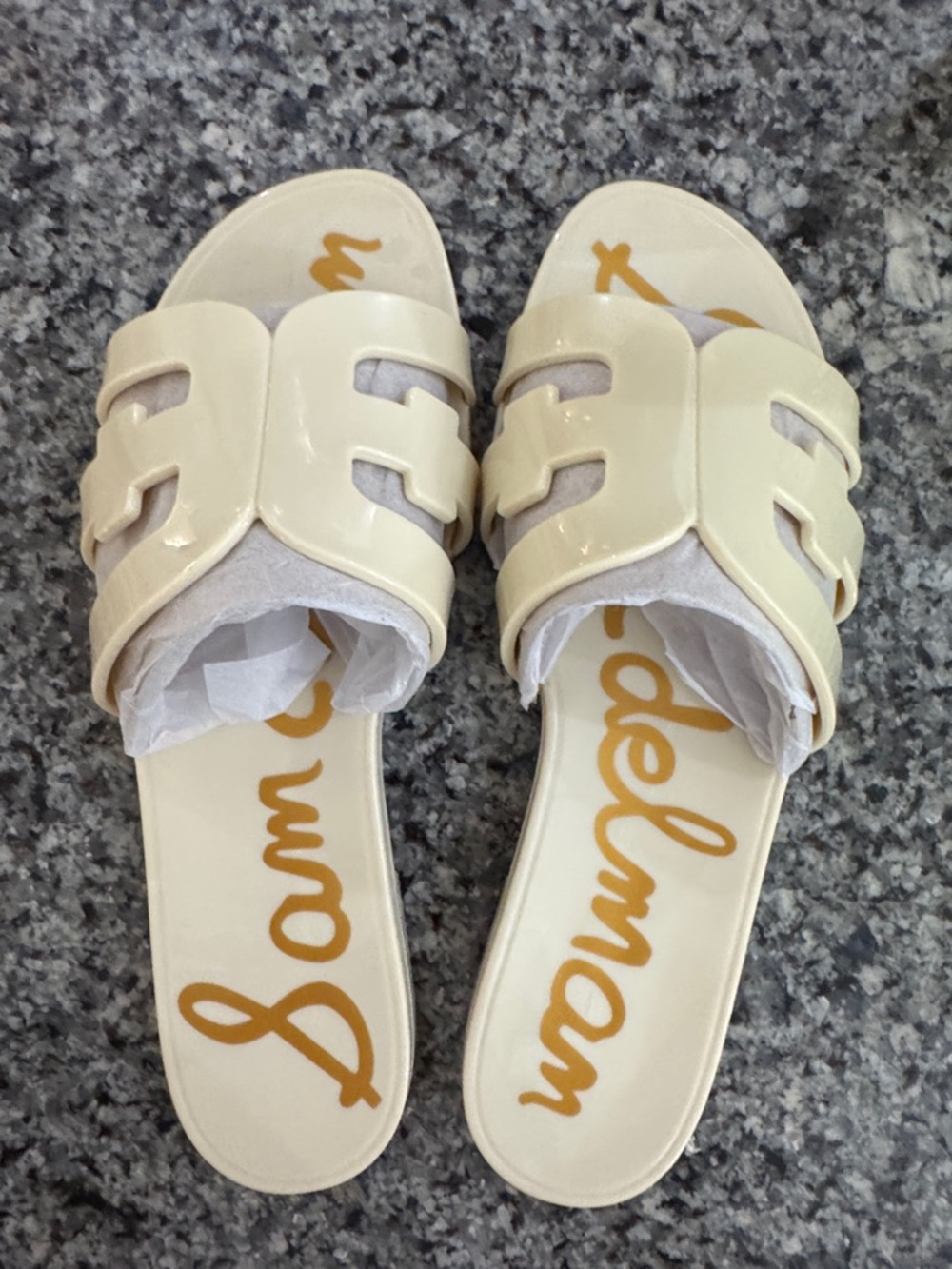 Sam Edelman Cream Patent Slide Mules
